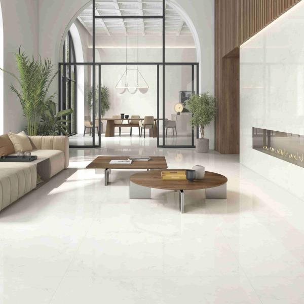 Amb Bianco Perlino Polished 60x120 Bianco Perlino Decor Polished 120x120.