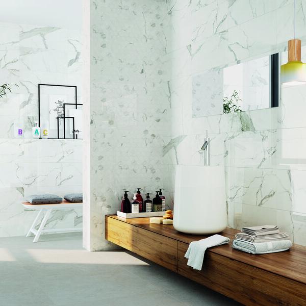 QYMH698BI7520 STATUARIO 22 G AMBIENTE STATUARIO 30x60 BRILLO MOSAICO HEXAGONAL BRILL SZ7
