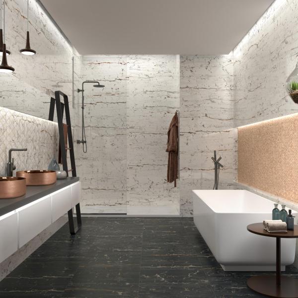 Amb Leonardo White 30x90 Dec Lionela White 30x90 Mosaico Reflections Leonardo Black 60x60 2000x